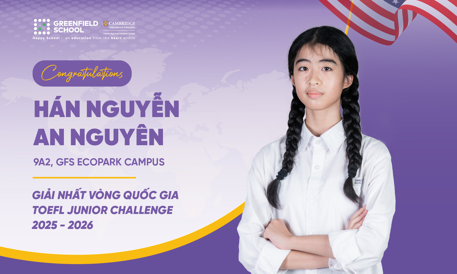 Xuất sắc đạt 400/400 điểm, Hán Nguyễn An Nguyên giành Giải Nhất Quốc gia TOEFL Junior Challenge 2025 - 2026