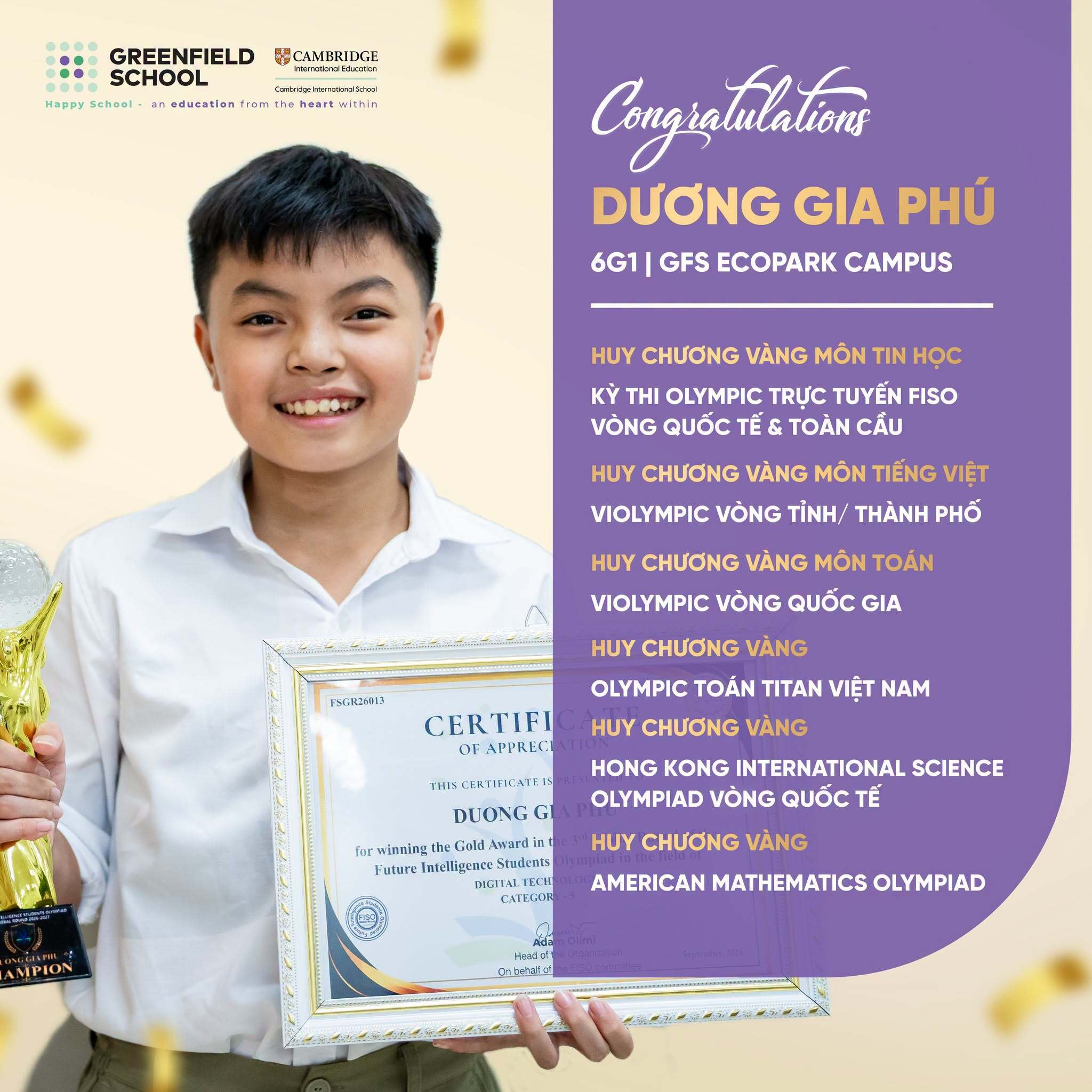 Thi đâu thắng đó, Dương Gia Phú "ẵm" 7 Huy chương Vàng trong một năm học